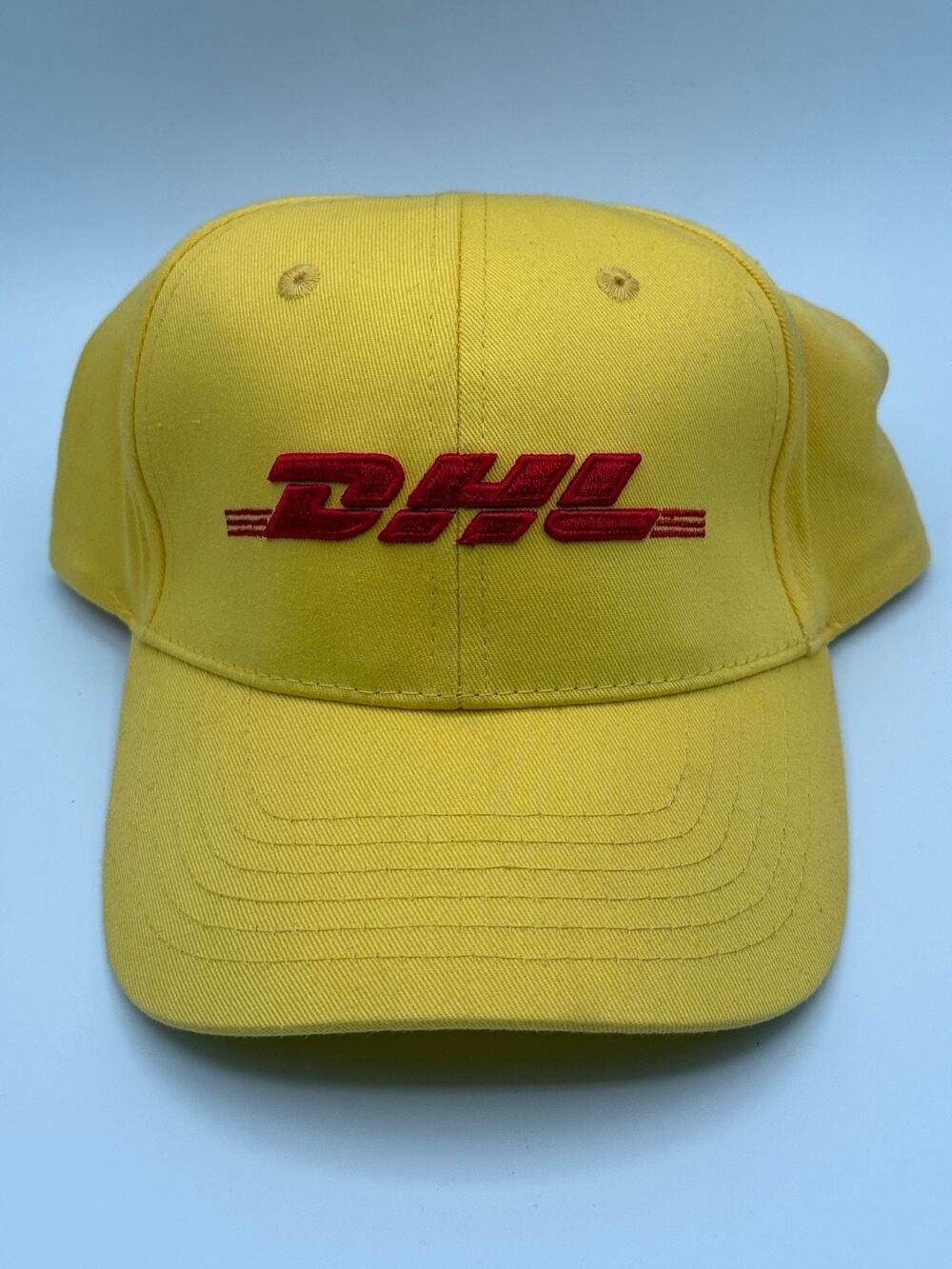 DHL Yellow Adjustable Baseball Cap Hat Red Embroidered Logo 100% Cotton